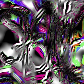 Abtract pattern with some day-glo colors against a black-and-white background.