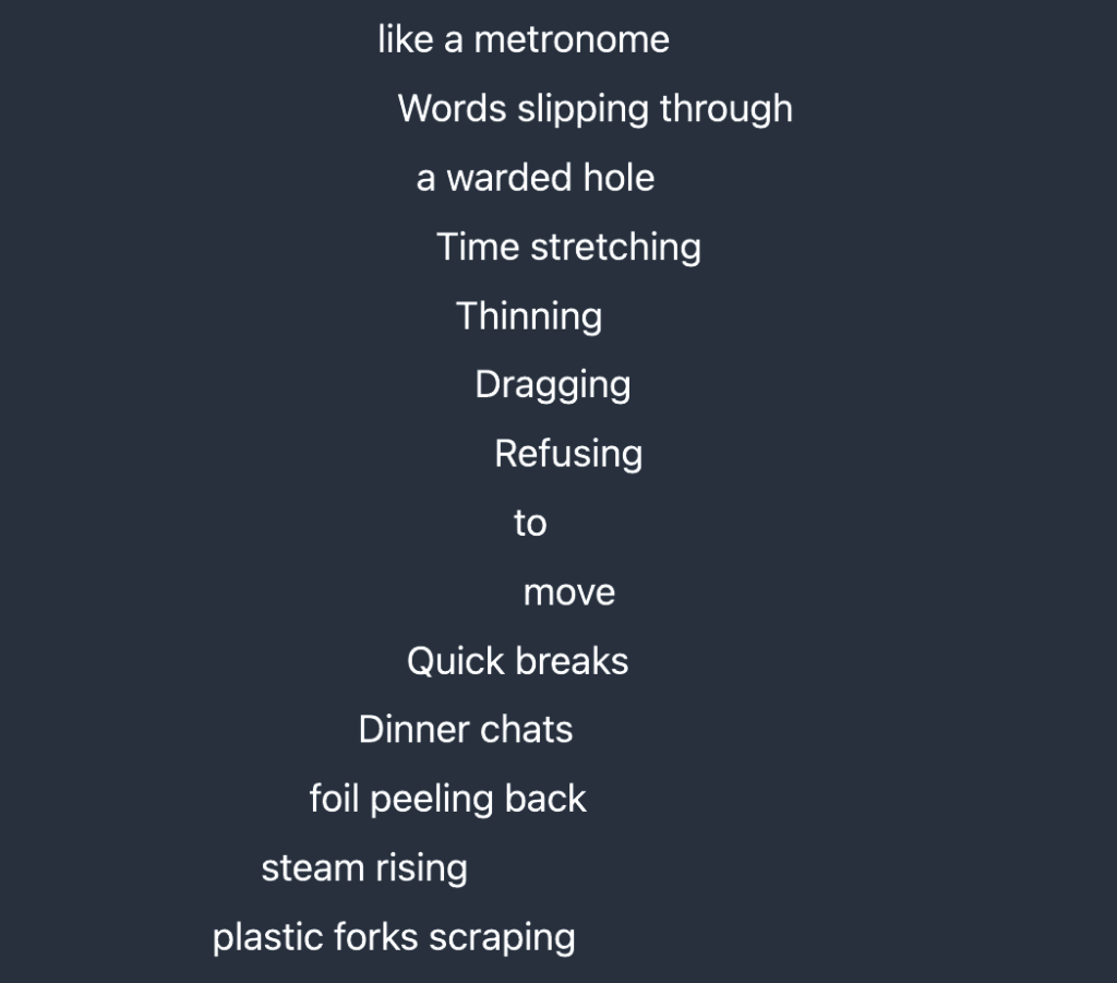 Graphic representation of the poem, which is shaped like an hourglass.