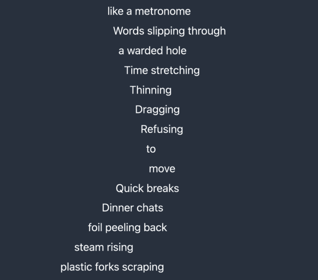 Graphic representation of the poem, which is shaped like an hourglass.